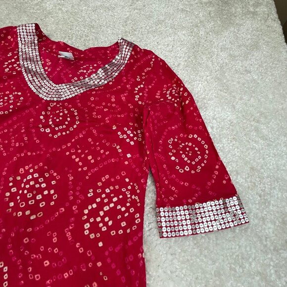 Calypso St. Barth Sequin Tunic Blouse Red Print Womens XL - Picture 5 of 6